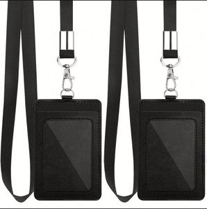 PU Leather Access Card <b>Holder</b> with Easy Pull Buckle Retractable <b>ID</b> Card <b>Holder</b> with Hanging Rope for Factory or Office Use - Product Image 2