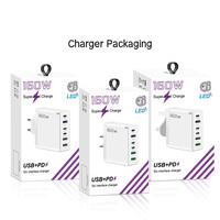 Chargeur mural USB 160W 6 ports PD QC3.0 Type-C avec prises US EU UK Chargeur rapide en matériau GAN