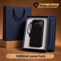 Powerbank fin et léger avec logo personnalisé OEM, 10000 mAh, matériau ABS, impression sérigraphique, câble intégré, support de téléphone, ensemble cadeau d'affaires