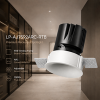 Plafonnier encastré réglable COB à montage dissimulé, avec coupelle intérieure incurvée ARC, 12W, pour plafond en bois plaqué double couche ou métal LP-AJ7592ARC-RTB-23