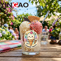 Pegatina de Vinilo Estética de Verano con Diseño de Helado, Personalizada, Resistente al Agua, con Corte Kiss Cut, Protección UV, para Laptop, Botella de Agua, Diario