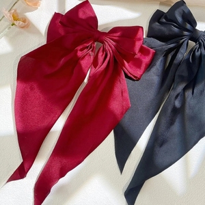 Jepit rambut pita besar gaya Perancis jepit rambut pita Satin panjang klip rambut wanita untuk pesta pernikahan aksesori rambut pita sederhana - Product Image 5