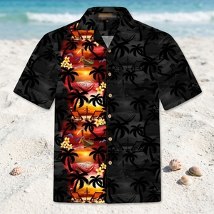 Chemise de plage à séchage rapide, imprimé tropical coucher de soleil, coupe ample, chemise hawaïenne pour homme, fabrication OEM. - Product Image 1