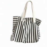 Sac fourre-tout en toile rayée personnalisable avec bandoulière, sac d'épicerie blanc réutilisable avec logo imprimé, sac de shopping pour les voyages et le travail