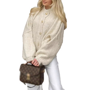 Suéter Cárdigan de Mujer para Otoño e Invierno, Color Sólido, Estilo Británico Retro, con Botones y Mangas Murciélago, a la Moda - Product Image 2