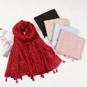 New Bronzing Polyester Dot Foil Print Square Scarf Women's Muslim Spring Summer Thin Fashionable Tassel <strong>Gauze</strong> All-match - Product Image 1