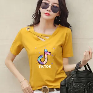 Summer Fashion Women's T-shirt Casual Slim Pure Color Short Sleeve Customizable Printed T-shirt Butterfly Printed Short Sleeve