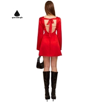 Custom Design Langarm Crystal Micro Velvet Kurzes Mini kleid A-sline Rücken freie kurze Röcke für Damen