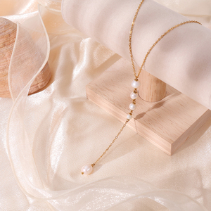 Collier vintage élégant en acier inoxydable plaqué or 18 carats avec pendentif en perle d'eau douce naturelle en forme de Y pour un cadeau de la Saint-Valentin - Product Image 5
