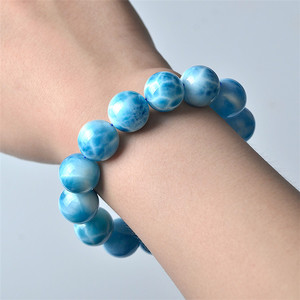 Bracelet en pierre ondulée bleue naturelle pour hommes et femmes, gemme dominicaine, bracelet à anneau unique, bijoux en cristal d'énergie Larimar - Product Image 2