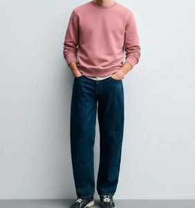 <b>Men's</b> Pink Polyester/Cotton Knitted Long Sleeve V-neck Solid Regular Fit Casual Breathable Pullover Sweatshirt - Product Image 4