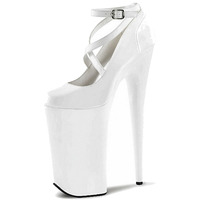 Grande sandale femme 20 cm Super haut talon plate-forme noir peu profond croix bande travesti pôle danseur Club danse sans lacet automne