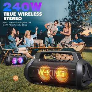 W-KING Portable for Speaker 120W Max Power IPX6 Waterproof Outdoor Use LED <b>Lights</b> 2.0 Channel Surround Sound Battery - Product Image 5