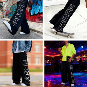Pantalon de survêtement en nylon personnalisé, décontracté, avec logo imprimé à l'écran, coupe large, taille élastique, pour homme - Product Image 4