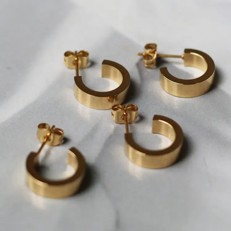 MICCI Wholesale Custom 18K Gold Plated Minimalist Women Jewelry Stainless Steel Hypoallergenic Chunky C Shape Hoop Stud Earrings