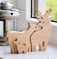 Personalisiertes Holzhirsch-Familienpuzzle Hirsch Familie Vater Mutter Baby Holzpuzzle, 3-in-1-Set Heimdekoration