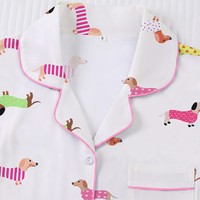 Nouvel ensemble pyjama cardigan imprimé pour femme, col à revers, manches courtes, short – Polyester Terylene style européen-américain
