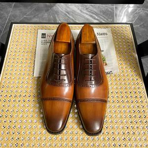 รองเท้าเดรสอิตาลีคุณภาพสูง รองเท้าอ็อกซ์ฟอร์ดทันสมัย รองเท้าผู้ชายสั่งตัดสำหรับงานปาร์ตี้และงานแต่งงาน พร้อมสายรัดหัวเข็มขัด เพิ่มความสูง - Product Image 5