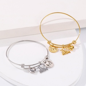 Mom Gift Stainless Steel Round Heart <b>love</b> Charm Adjustable Wire Bangle Gold Plated <b>Bracelet</b> for Women - Product Image 4