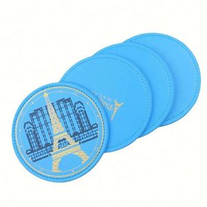 แผ่นรองแก้วหนัง PU แบบเรียบ พิมพ์โลโก้ลายนูนตามสั่ง สำหรับร้านอาหาร คาเฟ่ ครอบครัว แผ่นรองแก้วระดับไฮเอนด์ - Product Image 1