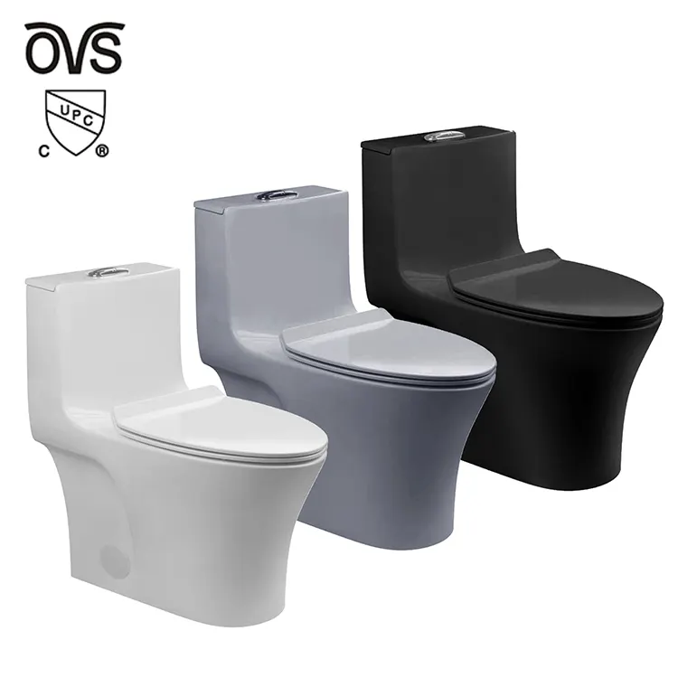OVS Cupc Badezimmer Luxus Moderne Sanitär keramik Wassers chrank Keramik Kommode Toiletten schüssel Wc Grau Schwarz Farbe Einteilige Toilette