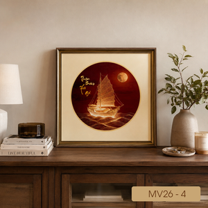 Handcrafted Gold Leaf Embossed Wall Painting Home Decor Art Saidboat Design Vietnam Manufacturer Model MV26-4 Size 60x60 cm - Product Image 4