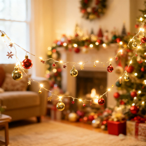 Aigostar 2.3M luci a LED a batteria 36 ornamenti oro rosso 2700K bianco caldo 2 modalità per piccoli alberi natale - Product Image 1