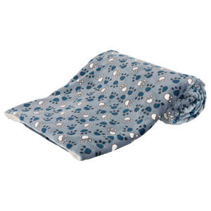 Couverture pour animaux de compagnie 150 x 100 cm bleu beige à motif de pattes, en polaire douce, pour lit de chien - Product Image 2