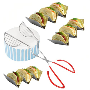 Pinces à tacos en acier inoxydable, poignée antidérapante rouge, robustes, résistantes aux hautes températures, sans danger pour les aliments, compatibles lave-vaisselle, pince de cuisine - Product Image 4