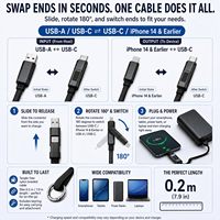 Cable de Carga 4 en 1 Tipo C/USB A/L, Cable Corto de Carga Rápida de 65W, Cable Portátil USB C Tipo Llavero para iPhone/iPad/Samsung