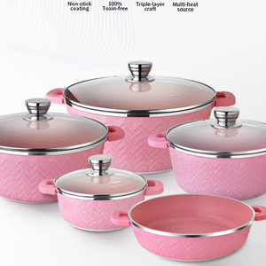 Zogifts-Juego de utensilios de cocina de granito de aluminio fundido redondo de 9 piezas, olla antiadherente con cubiertas transparentes - Product Image 5