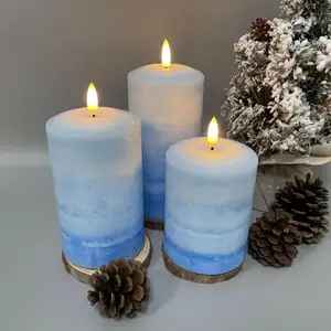 3D Wick Battery Operated with Timer Real Wax Dream blue theme Wedding decoration led candles Flameless Flickering LED Candles