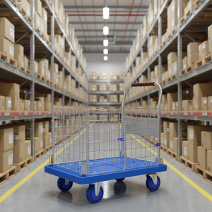 Carro de plataforma plana de malla de plástico industrial plegable de alta resistencia 400 kg, carrito de <span class=keywords><strong>mano</strong></span> portátil con valla, OEM, para supermercado, recolección y basura - Product Image 2