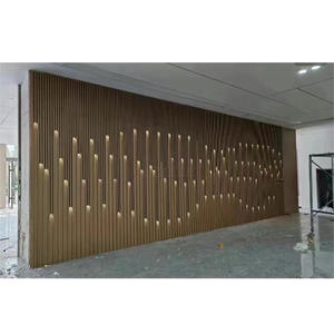 ไม้กันน้ําและกันไฟดูไม้ลามิเนต PVC พลาสติกคอมโพสิต WPC เส้นใยไม้ไผ่ <span class=keywords><strong>DIY</strong></span> ขลุ่ย 3d ผนังแผงไฟ LED - Product Image 4