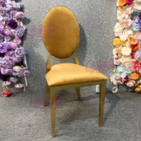 Chaise de salle à manger ovale en velours jaune, en acier inoxydable doré, durable, moderne et luxueuse, pour mariage, événement, banquet, hôtel, hôpital (vente en gros)