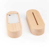 Lampe ovale à LED 3D à piles AAA Base pour lampe en bois Veilleuse à LED en bois acrylique Base pour lampe de nuit à LED Base en bois