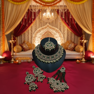 <b>Gold</b> Plated Bridal Shadow Choker Necklace <b>Set</b> Earrings Maang Tikka Ethnic Trendy Handmade Wedding Engagement Anniversary Jewelry - Product Image 3