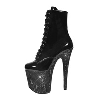 Chaussures de pole dance à talon fin de 20 cm, bottines montantes à lacets, hiver, plus stables, confortables, tige en PU, semelle intermédiaire en caoutchouc