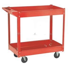 Red Steel Utility Cart Leicht und langlebig mit 4 Rollen Zwei-Regal-Service-Caddie-OEM anpassbar - Product Image 4