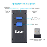 Lecteur de codes-barres sans fil portable 1D Eyoyo EY-2877L 3 en 1, mini, Bluetooth, câble USB, pour Android, IOS, Mac, Windows