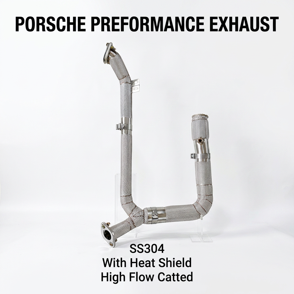VantaFlow High Flow Catted Downpipe for Porsche 718 Boxster Cayman 2.0T 2.5T 2016-2024 Performance Exhaust with Thermal Heat Shielding