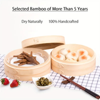 Panier vapeur en bambou éco-responsable fait main de 6 pouces, 2 niveaux, capacité 5L, logo personnalisé OEM, vente en gros pour restaurants et traiteurs