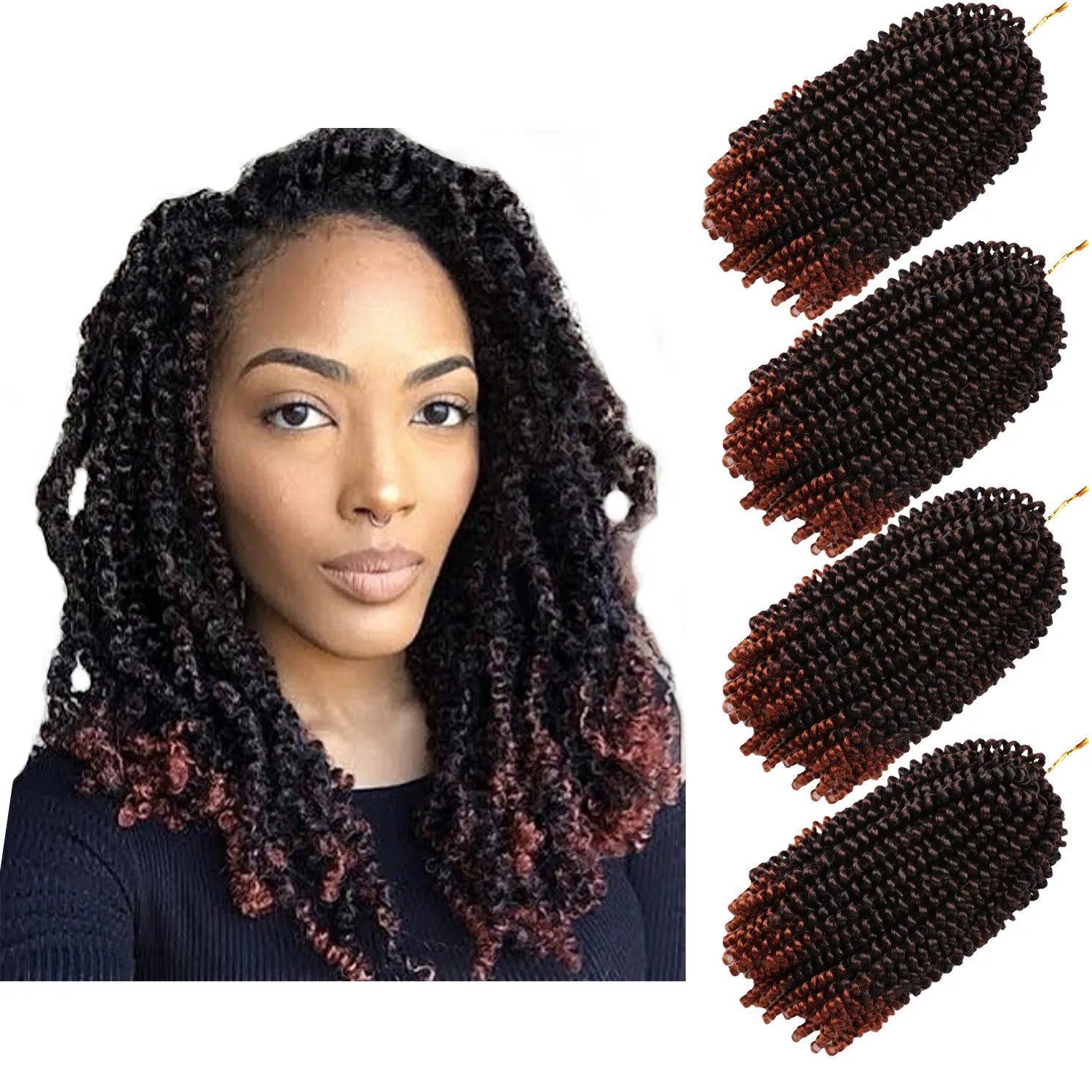 Ondas afro ombré, colorido 8 polegadas natural ombre alta qualidade água onda oceano atacado primavera torção crochê fibra sintética cabelo