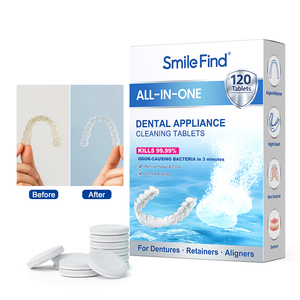 أقراص سمايل فايند القابلة للإزالة لتنظيف أجهزة الأسنان، 120 قرص، محلول تنظيف أطقم الأسنان بنكهة النعناع، منظف واقيات الفم - Product Image 1