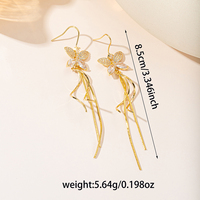 Boucles d'oreilles pendantes Papillon Doré Étincelant et Scintillant, Pavé de Cristaux Transparents, Chaîne Serpent Rouge Marquise, Bijoux Femme, Cadeau