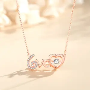 Fine Jewelry Holiday gifts LOVE Heart-shaped Clavicular chain S925 Sterling Silver Pendant Necklace