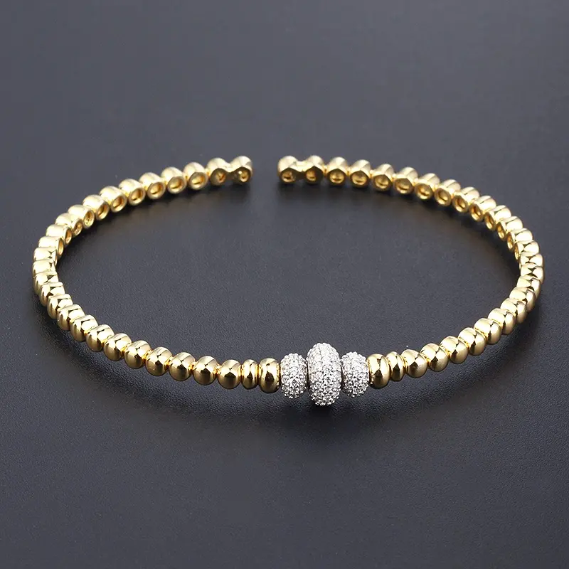 custom cute 18k gold plated 925 sterling silver bracelet for women 5A cz diamond bracelets bangles zircon open ball cuff bangle