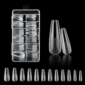Seamless Wear French Style Acrylic <b>Nail</b> <b>Extension</b> Piece Long Trapezoid Almond <b>Nail</b> for Fingers Transparent Tips HALAL Certified - Product Image 4
