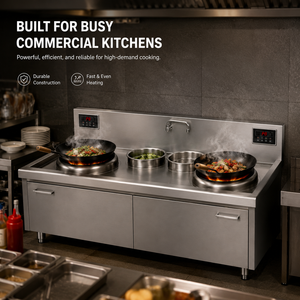 Commercial <b>Electric</b> Double Burner Double Tail Stir-Fry Range Stainless Steel Chinese Wok Stove with Water Storage for Restaurant - Product Image 4