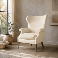 Fauteuil d'appoint moderne de luxe rembourré avec dossier haut, pieds en bois massif durables, chaise individuelle pour salle à manger